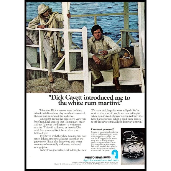1978 Puerto Rican Rum Vintage Print Ad Couple Picnic Dock Cable Knit Sweater Art - Picture 1 of 1